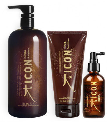 pack icon india champú formato litro acondicionado y aceite dry ideal para cabellos apagados y sin vida