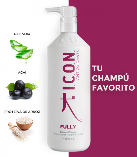 Champú ICON fully para cabellos finos o de estructura media formato 1 litro con aloe y acai