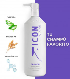 Champú ICON drench formato 1 Litro para cabellos secos y deshidratados con Aloe y aminoácidos