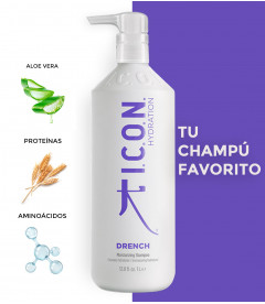 Champú ICON drench formato 1 Litro para cabellos secos y deshidratados con Aloe y aminoácidos