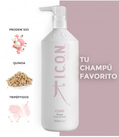 Champú ICON CURE en formato litro para cabellos finos, teñidos y dañados con prodew 500