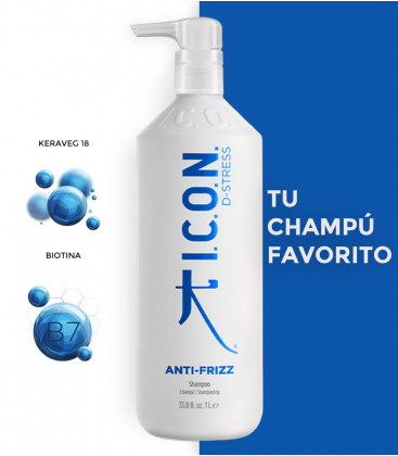 Champú ICON ANTIFRIZZ en formato litro para cabellos encrespados con keraveg y biotina