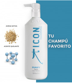 Champú ICON PURIFY formato litro para cabellos que necesitan una limpieza profunda con avena y agente quelante