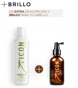 champú icon energy para cabellos grasos y aceite icon india dry oil para proteger y nutrir el cabello
