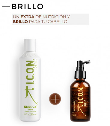 champú icon energy para cabellos grasos y aceite icon india dry oil para proteger y nutrir el cabello