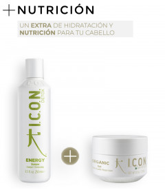 champú icon energy para cabellos grasos y tratamiento icon organic para nutrir cuero cabelludo sensible