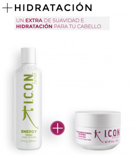 champú icon energy para cabellos grasos y tratamiento icon infusion para reparar cabellos dañados