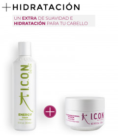 champú icon energy para cabellos grasos y tratamiento icon infusion para reparar cabellos dañados