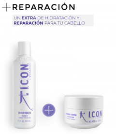 champú icon drench para cabellos secos y deshidratados y tratamiento icon inner para reparar el cabello dañado