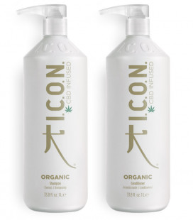 Pack ICON Organic Champú y Acondicionador en formato litro para cabellos y cuero cabelludos sensibles