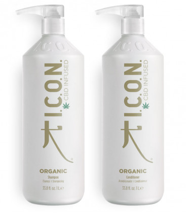 Pack ICON Organic Champú y Acondicionador en formato litro para cabellos y cuero cabelludos sensibles