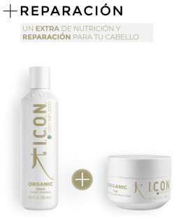 pack icon organic para reparar el cabello en profundidad con el champú y el tratamiento icon organic