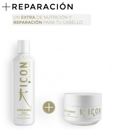 pack icon organic para reparar el cabello en profundidad con el champú y el tratamiento icon organic