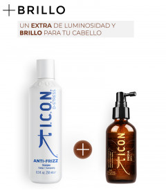 Un extra de luminosidad y brillo con icon champú antifrizz y aceite india dry oil