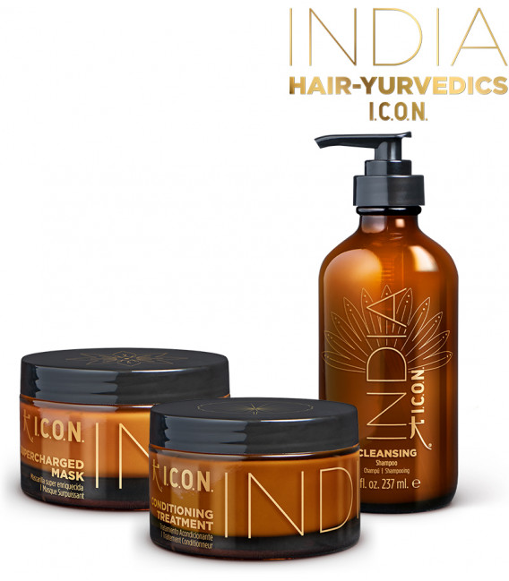 Nuevo Pack INDIA limpiador y nutritivo de ICON. Champú, mascarilla y tratamiento
