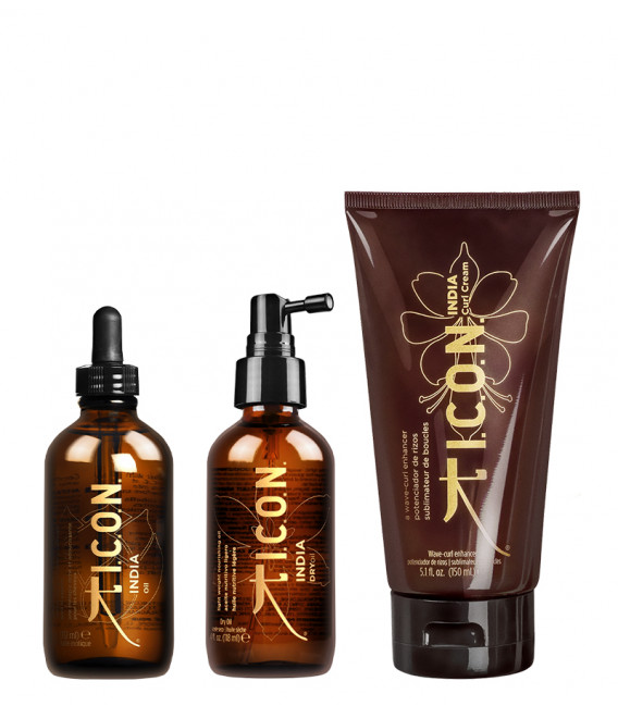 pack india aceite dry + oil + curl cream. Nutre, protege y repara tus rizos