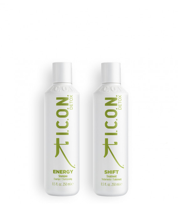 pack icon detox energy y shift para cabellos grasos y con descamación