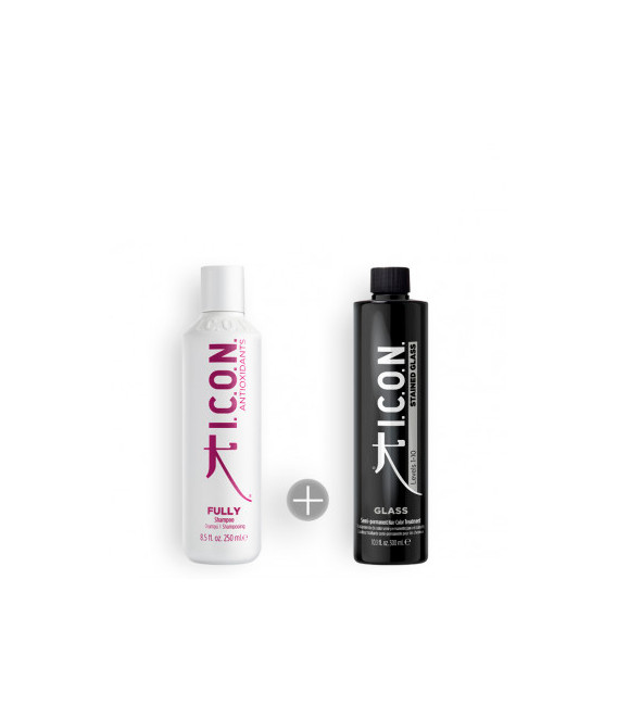 pack icon para ganar más luminosidad y brillo en el cabello con el champú fully el brillo demipermanente icon stained glass