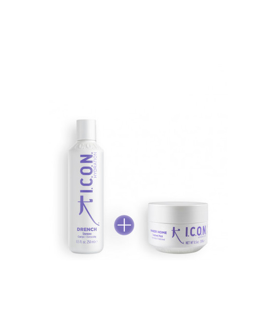 champú icon drench para cabellos secos y deshidratados y tratamiento icon inner para reparar el cabello dañado