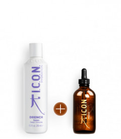 champú icon drench para cabellos secos y deshidratados y aceite icon india oil para nutrir y reparar el cabello