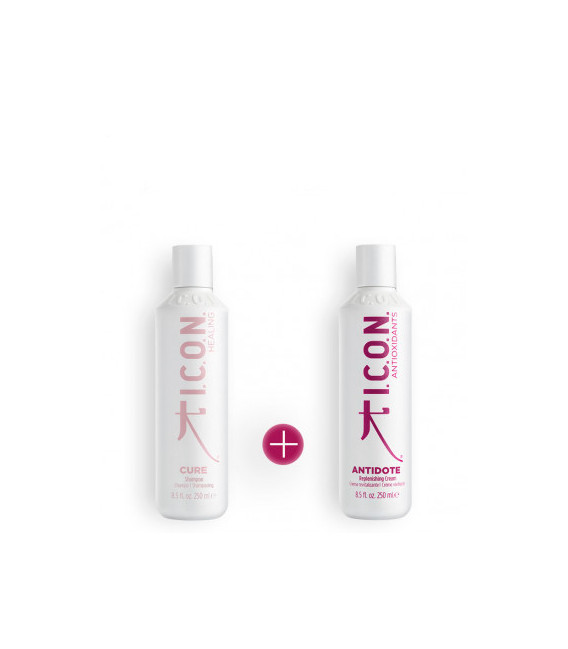 Champú icon cure y tratamiento icon antidote para proteger eficazmente el cabello de agresiones medioambientales