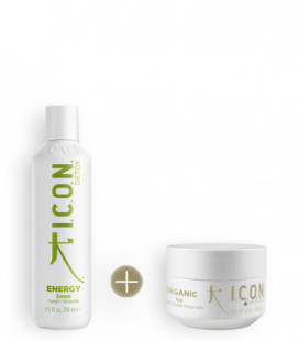 champú icon energy para cabellos grasos y tratamiento icon organic para nutrir cuero cabelludo sensible