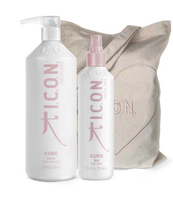 pack cure champú formato litro y spray revitalizante ideal para cabellos finos y teñidos + bolso de regalo