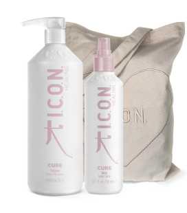 pack cure champú formato litro y spray revitalizante ideal para cabellos finos y teñidos + bolso de regalo