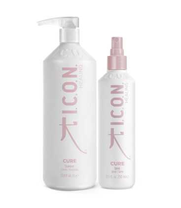 pack cure champú formato litro y spray revitalizante ideal para cabellos finos y teñidos
