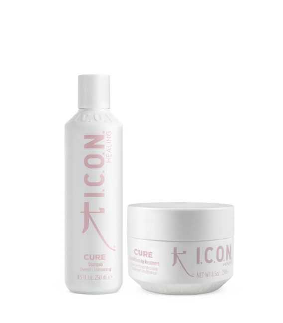 pack icon cure champú y acondicionador ideal para cabellos finos y teñidos