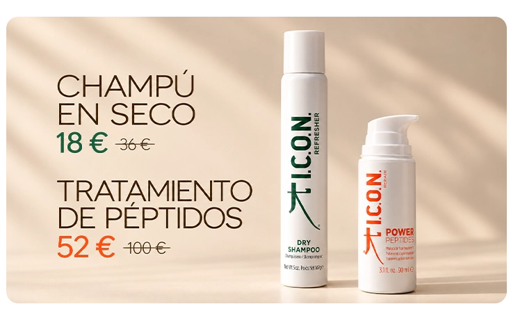 descuentos 50% icon champu en seco y tratamiento de peptidos