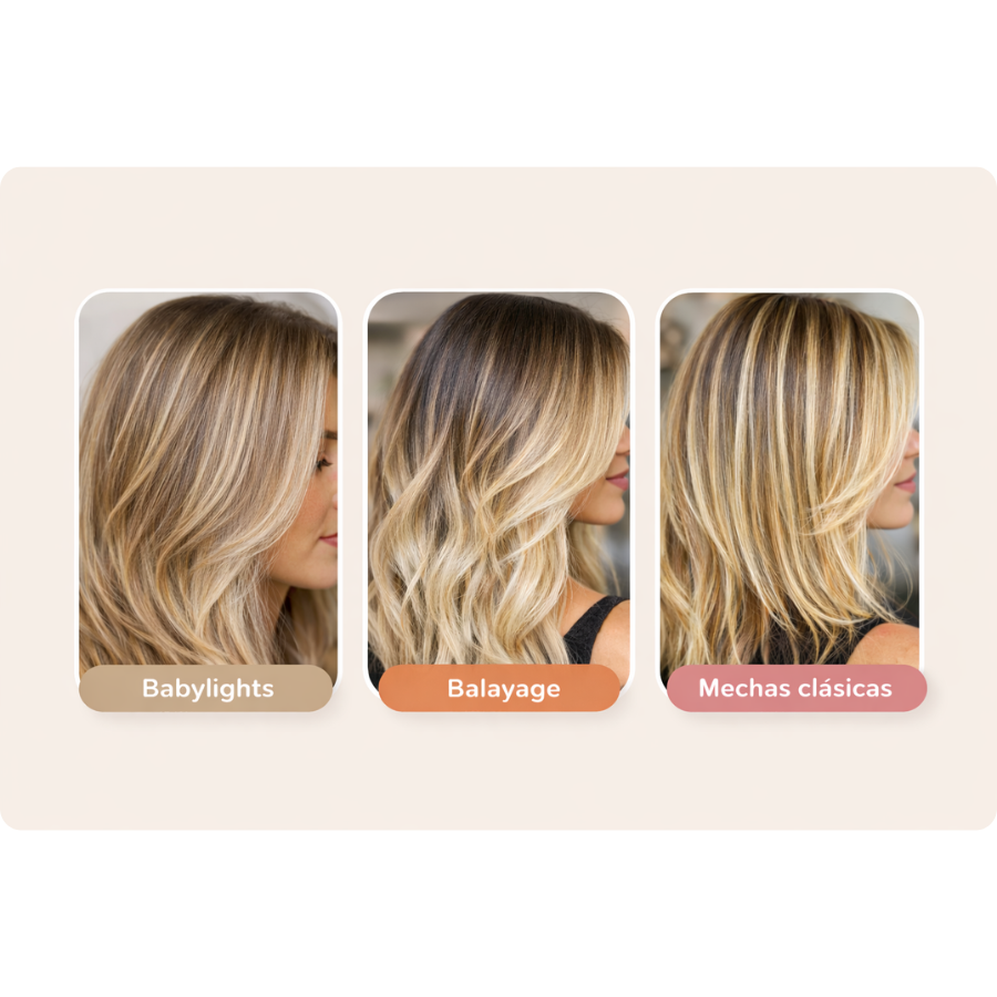 Comparativa de babylights vs balayage vs mechas tradicionales en el cabello