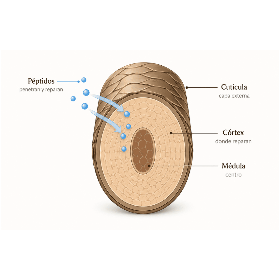 Cómo penetran los péptidos en la estructura interna del cabello